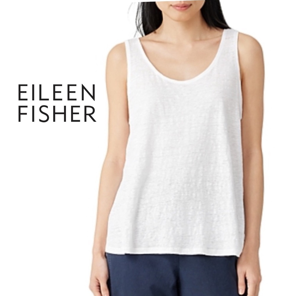 EILEEN FISHER Organic Linen Jersey Tank Top White Size S - Picture 1 of 7